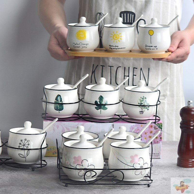 陶瓷調味罐調料盒套裝組合廚房用品家用調味瓶3件套裝鹽罐味精罐