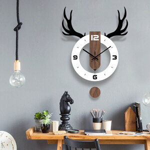 北歐風創意鹿角鐘錶 靜音時鐘 壁鐘 大時鐘 客廳 時鐘掛鐘 亞克力搖擺掛鐘 時鐘 挂鐘