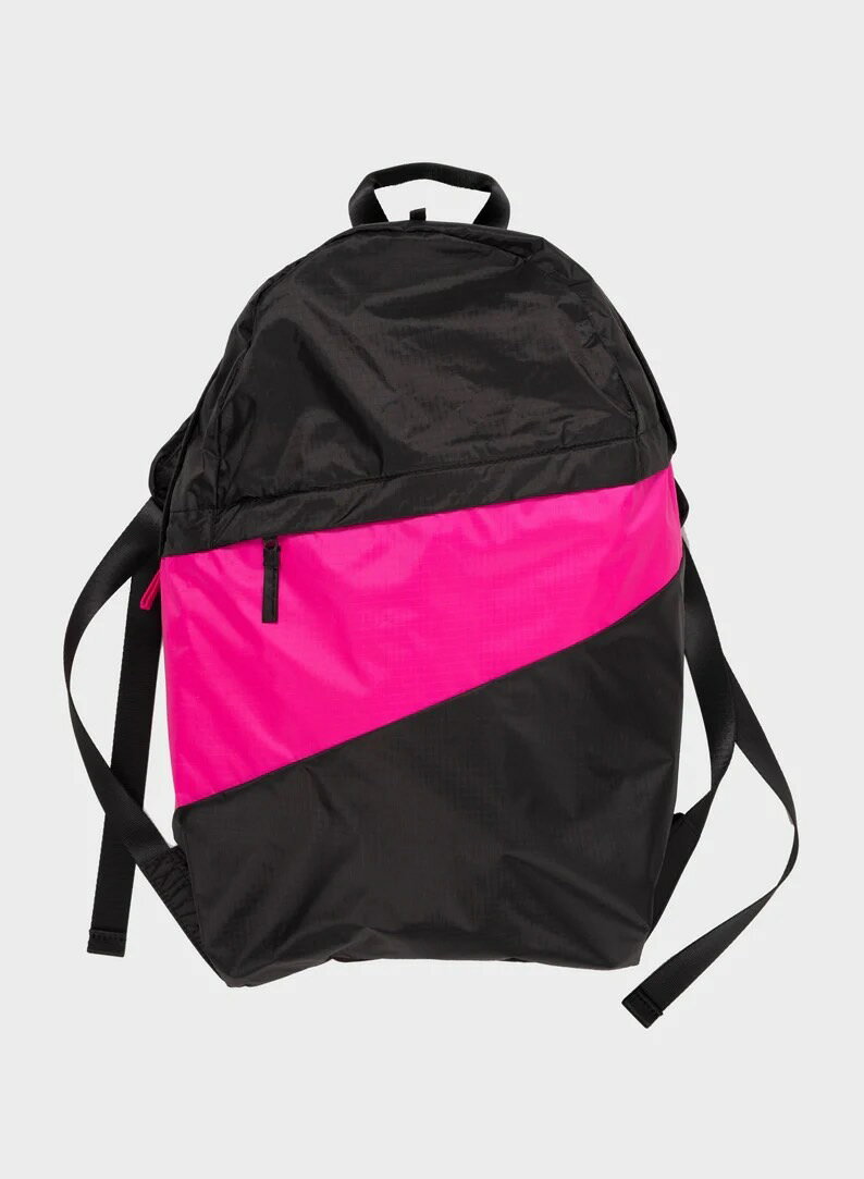 荷蘭 Susan Bijl 防潑水超輕量可摺疊收納背包 #L (就是黑/桃紅)