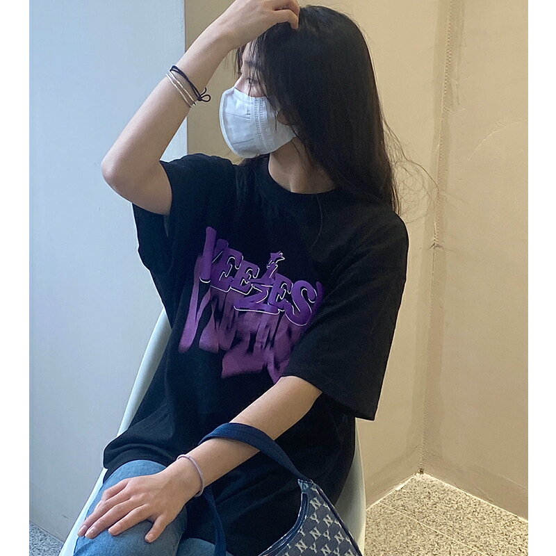 美式復古oversize純棉正肩t恤女夏季寬松ins設計感小眾半袖上衣服