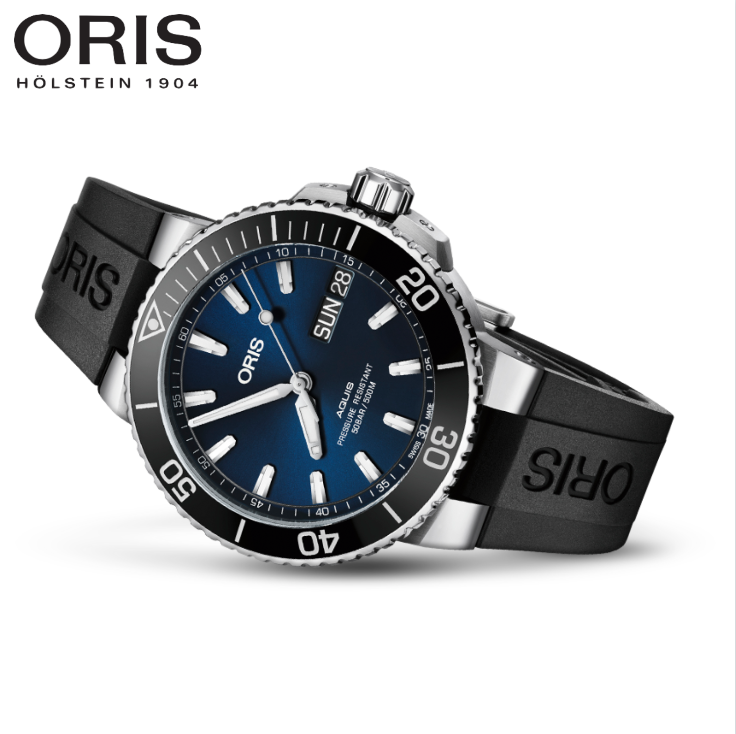 ORIS 豪利時 Aquis 時間之海潛水300米日期機械錶 0173377304135-0742465EB 藍/45.5mm