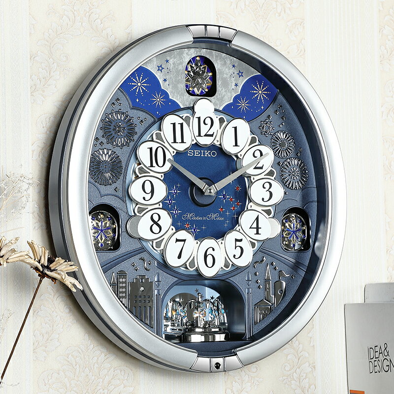 seiko日本精工掛鐘客廳辦公室家用鐘表北歐靜音魔幻報時音樂時鐘