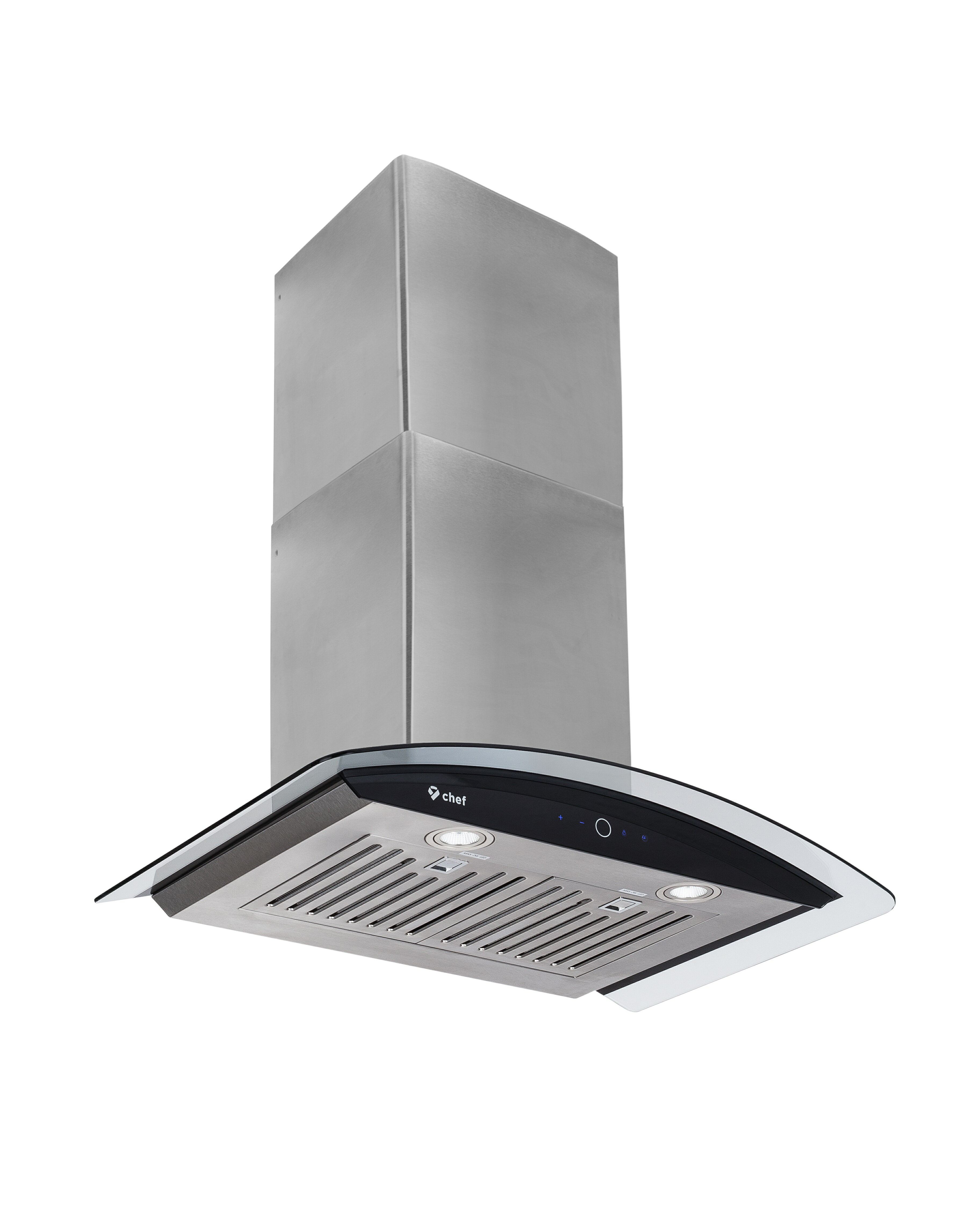 Chef Wm 639 Wall Mounted Range Hood Tempered Glass And Stainless Steel Contemporary Design W 900 Cfm Dishwasher Safe Baffle Filters 3 Speed