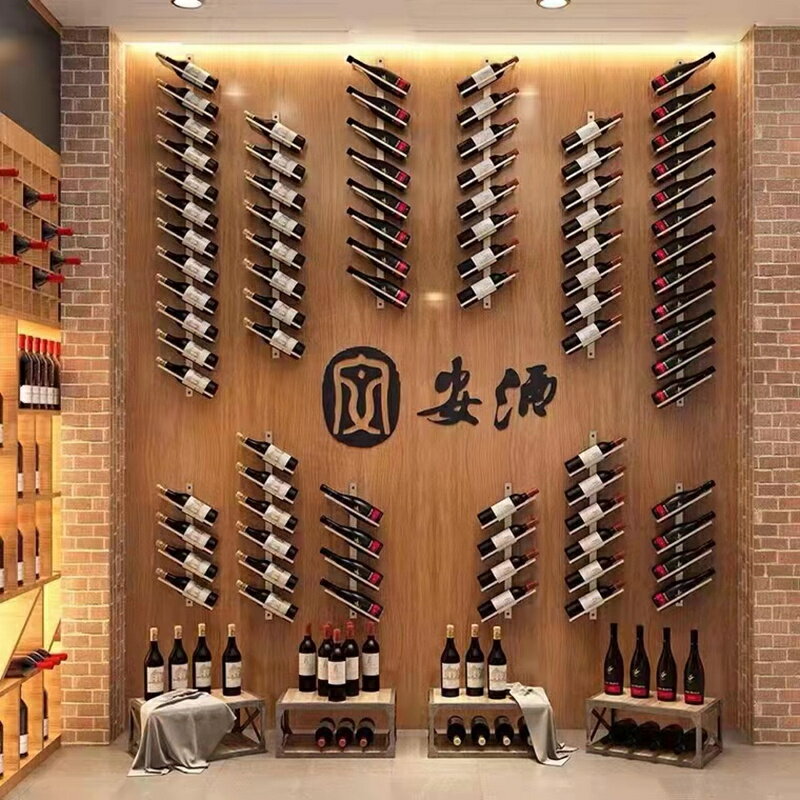 壁掛酒櫃 酒莊酒架壁掛牆上紅酒架餐廳吧台牆壁裝飾置物架鐵藝葡萄酒展示架『XY34827』 3