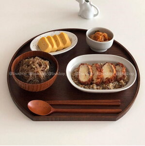 lisashop 半圓托盤一人食日式木質托盤茶具餐具托茶盤咖啡廳餐廳