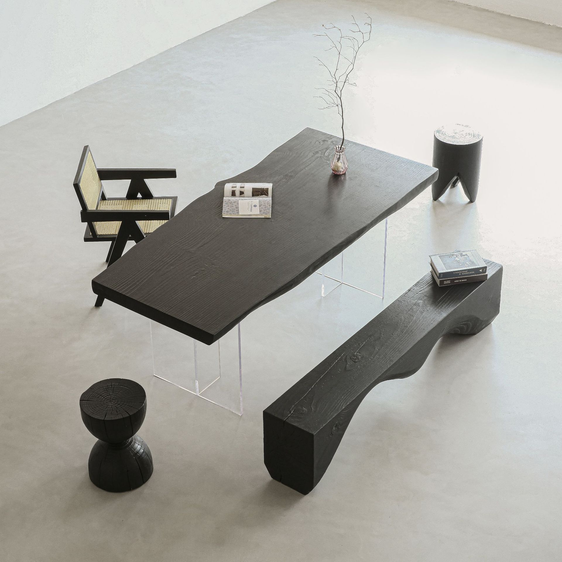 桌子 原木大板民宿多人吃飯桌子懸浮餐桌碳化黑色實木餐桌