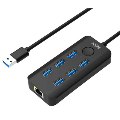 INTOPIC USB3.2&RJ45 集線器(黑色)【九乘九購物網】