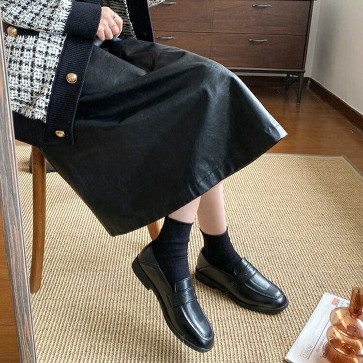 一腳蹬黑色小皮鞋女軟皮英倫風2021年韓版百搭學院風平底樂福單鞋