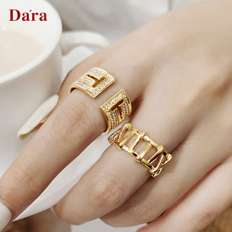 戴拉 女士時尚字母戒指 個性小眾設計感食指戒子ins嘻哈潮男指環