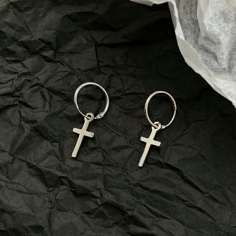 925純銀耳環女年耳圈十字架耳墜新款潮耳釘酷帥耳扣復古耳飾 3