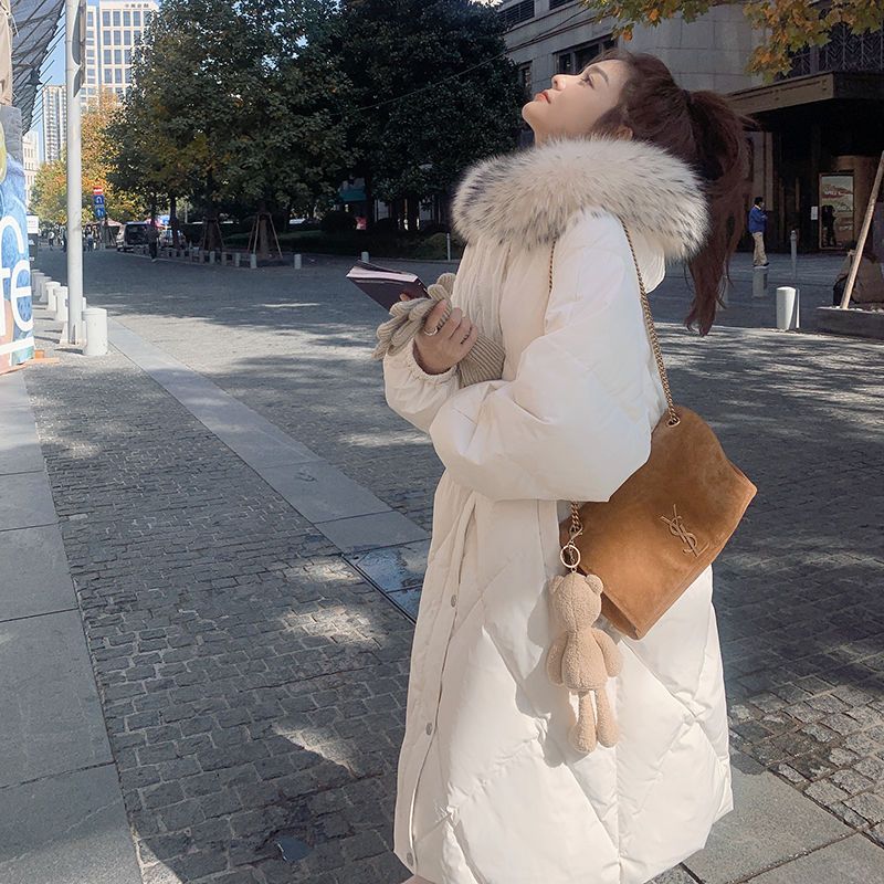 快速出貨/羽絨外套 長大衣 奶呼呼的羽絨服女高階感炸街大毛領中長款過膝90白鴨絨麵包服外套