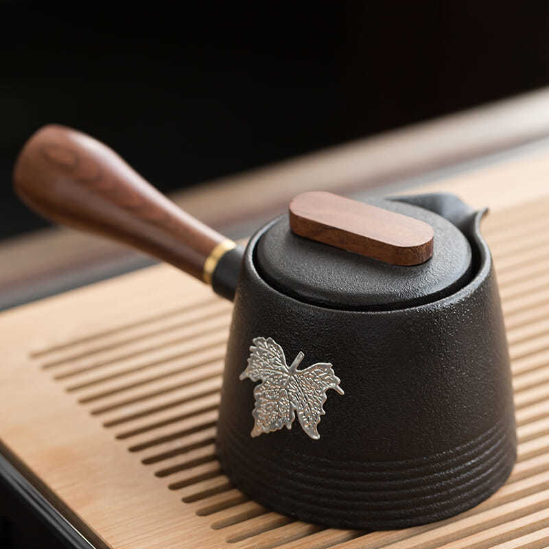 手把壺 黑陶側把茶壺簡約現代家用過濾單壺陶瓷功夫茶具泡茶壺木柄