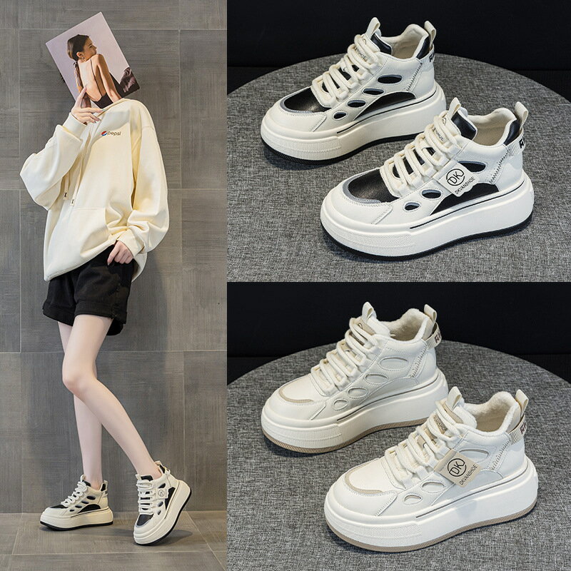 9955內增高7CM真皮老爹鞋女 2025春秋款新款百搭韓版厚底松糕鞋