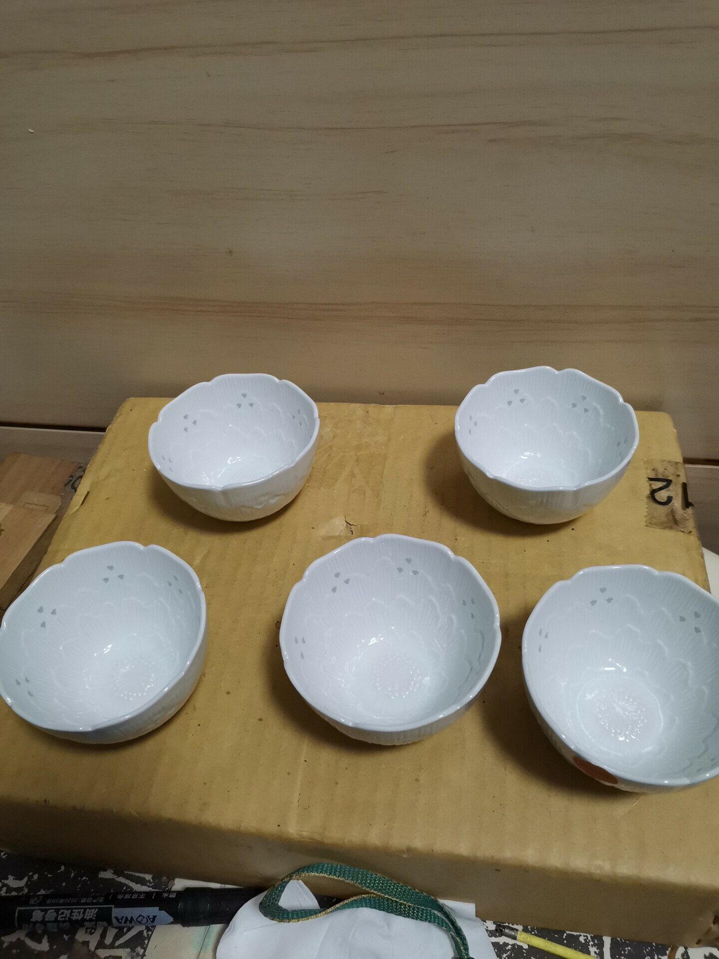日本迴流瓷器昭和時期京燒玲瓏瓷花蕊紋小缽5客，都是全品，底部