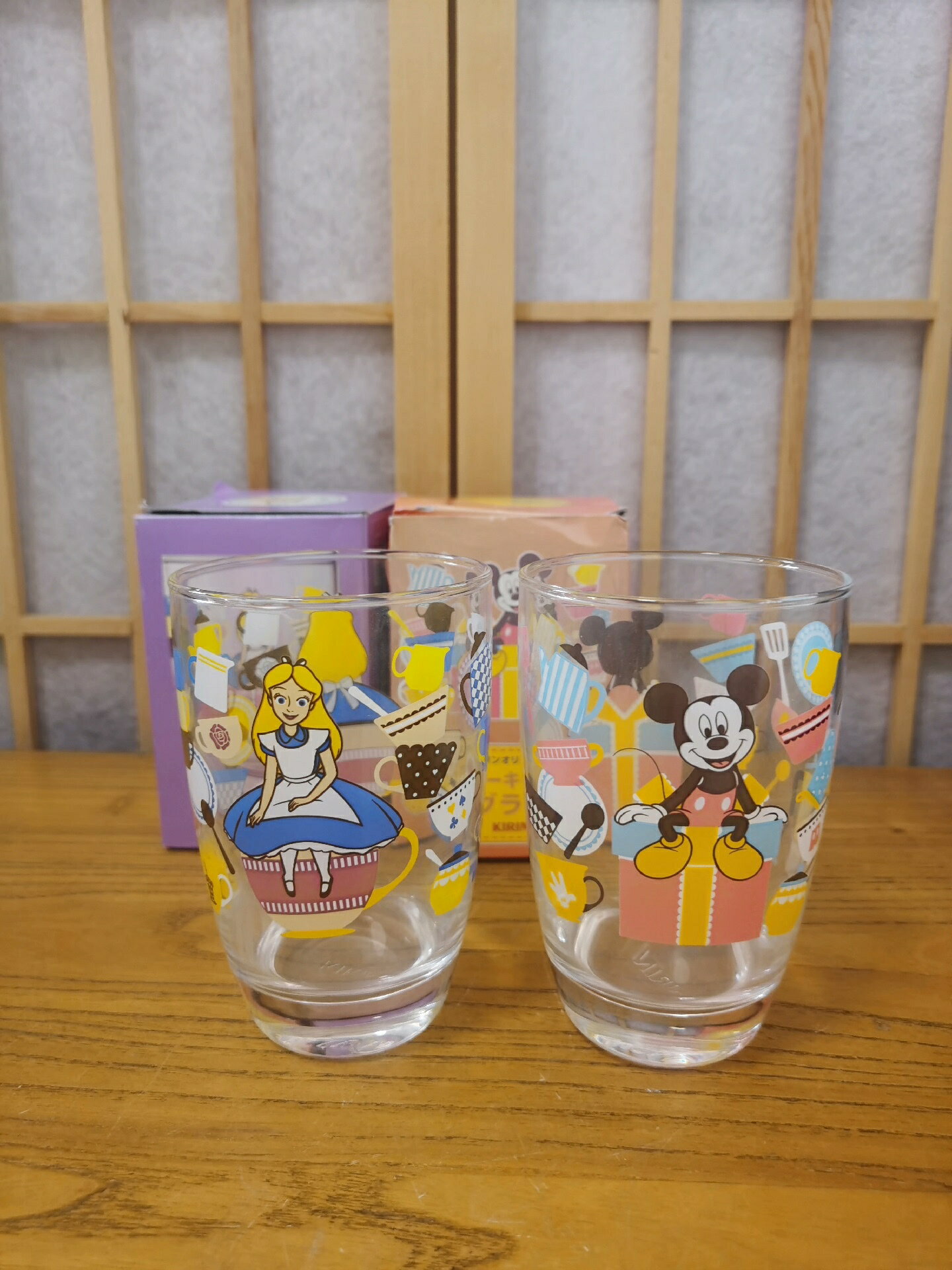 日本迪士尼米奇愛麗絲玻璃杯水杯