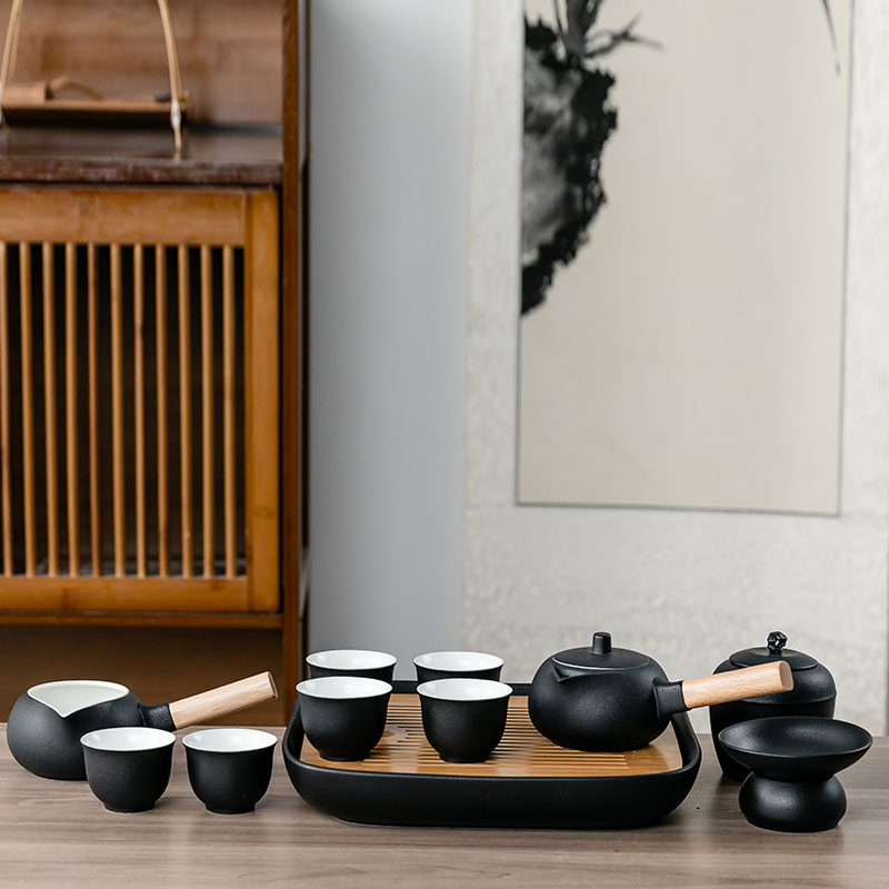 黑陶茶具套裝家用簡約陶瓷干泡客廳茶盤茶臺整套功夫茶壺茶杯
