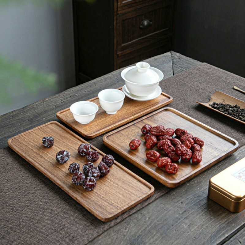 胡桃木長方形托盤日式家用客廳干炮茶盤茶杯木托盤酒店餐具商用盤