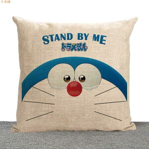 動漫卡通藍胖子叮當貓抱枕機器貓哆啦A夢亞麻車用家用靠枕靠墊