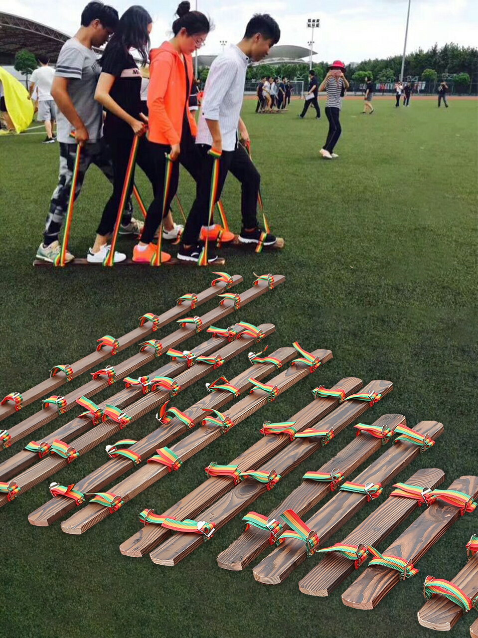 四人板鞋同舟共濟木板鞋協力競走齊心協力板端午節旱龍舟遊戲道具