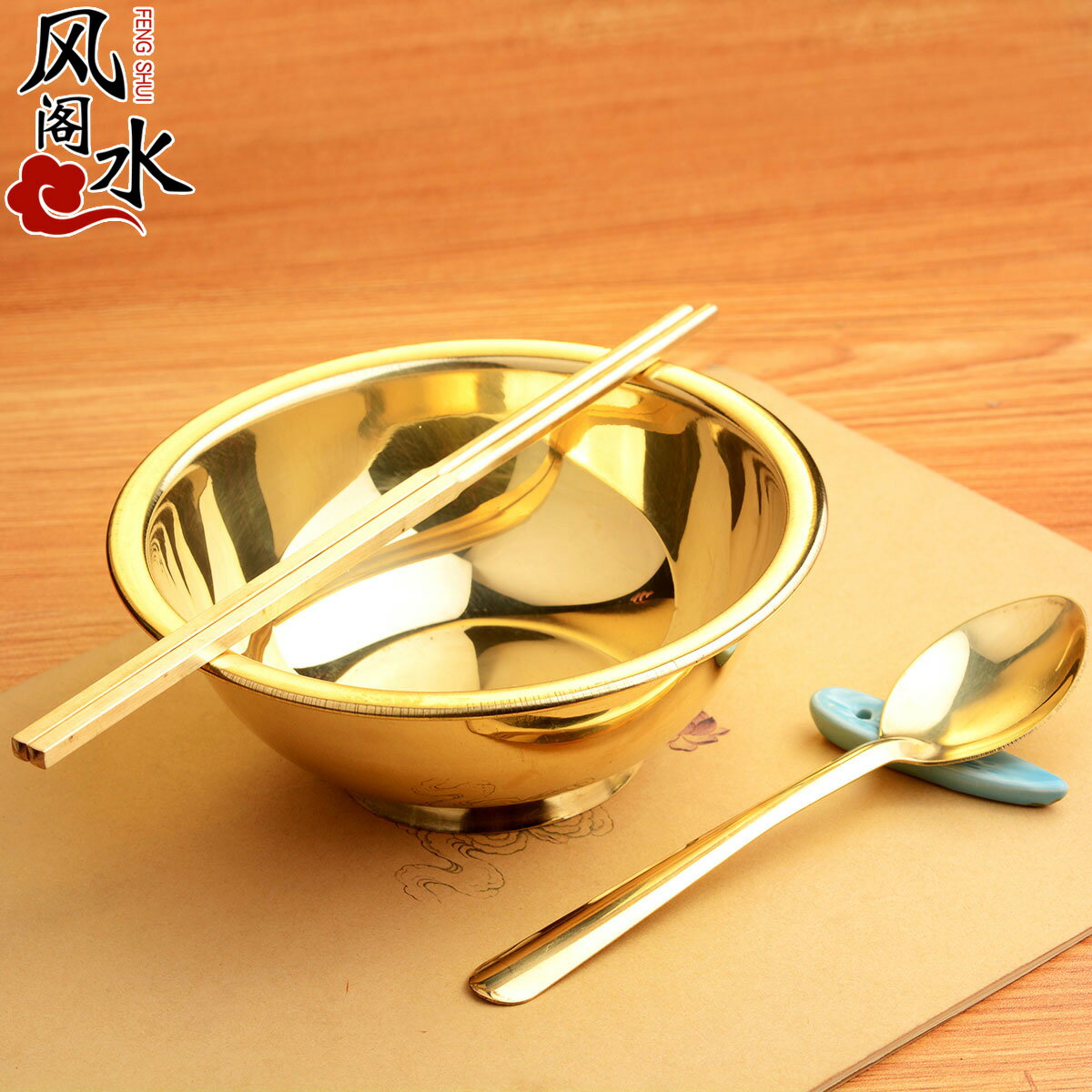 風水閣 銅碗銅勺銅筷子銅加厚黃銅碗銅用具銅飯碗金飯碗套餐