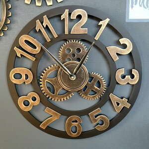 免運 開發票 掛鐘 美式復古齒輪掛鐘工業風客廳裝飾歐式個性創意數字鐘靜音掛墻鐘表-快速出貨