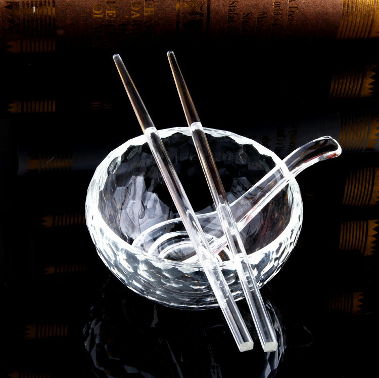 耐熱水晶玻璃碗筷子透明勺套裝燕窩碗家用米飯沙拉微波爐加厚餐具