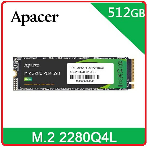Apacer宇瞻 AS2280Q4L 512GB M . 2 PCIe 4 . 0 SSD AP512GAS2280Q4L-1