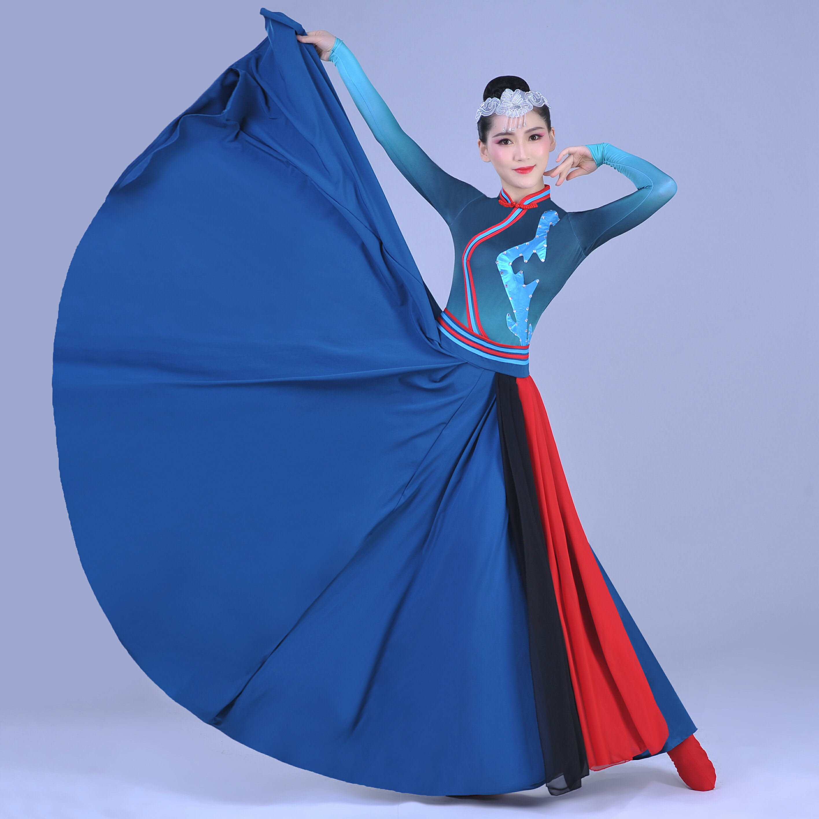 新款藝考蒙古舞蹈服裝成人少數族表演服女內蒙古廣場大擺裙演出服