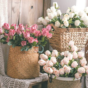 復古九頭玫瑰客廳裝飾品擺件花束仿真花絹花假花桌花擺設插花干花