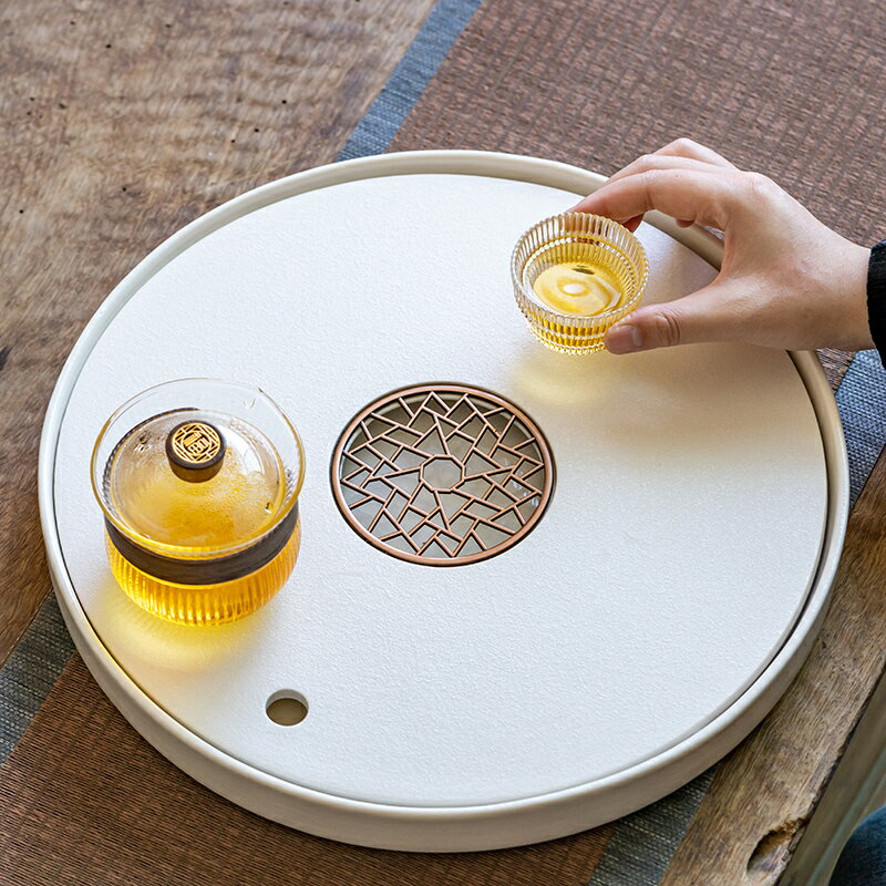 晟窯圓形陶瓷茶盤家用輕奢現代瀝水茶具托盤蓄水排水兩用大號茶臺