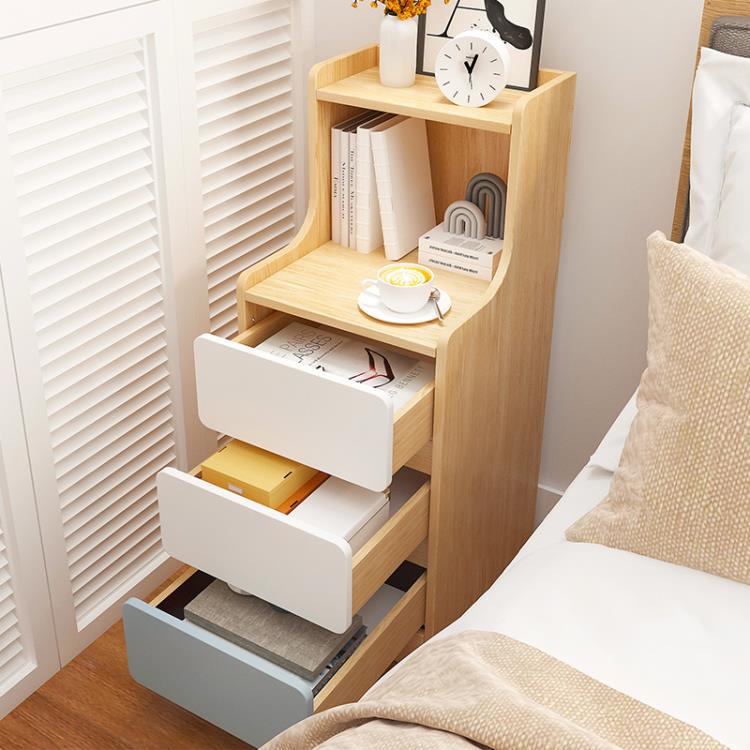 床頭櫃 超窄小型臥室現代簡約床邊櫃實木色簡易迷你儲物收納小櫃子 三木優選