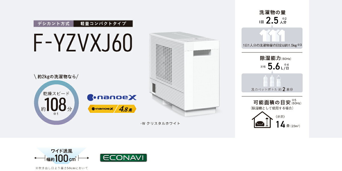 国内即発送 未開封 未使用 衣類乾燥除湿機 nanoeX F-YZVXJ60-W