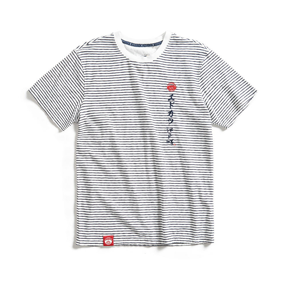 EDOKATSU江戶勝 LOGO字體刺繡條紋短袖T恤-男款 米白色 | EDWIN官方旗艦店直營店 | 樂天市場Rakuten