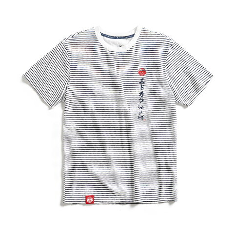 EDOKATSU江戶勝 LOGO字體刺繡條紋短袖T恤-男款 米白色 | EDWIN官方旗艦店直營店 | 樂天市場Rakuten