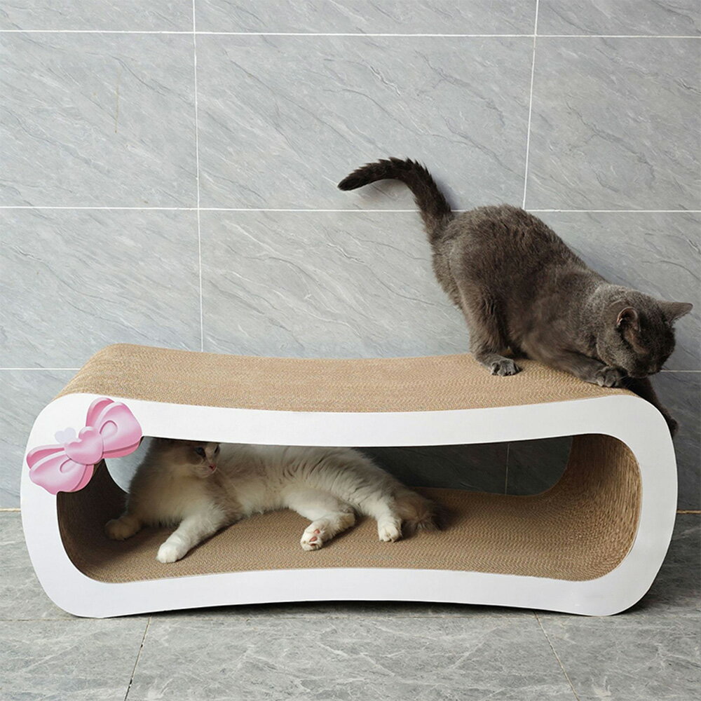 【台灣現貨】超長白色蝴蝶結貓咪鈴鐺玩具 加強芯承重強貓抓板 多貓肥貓無憂超大磨爪板 咖啡色貓咪貓窩 貓咪榻榻米 2