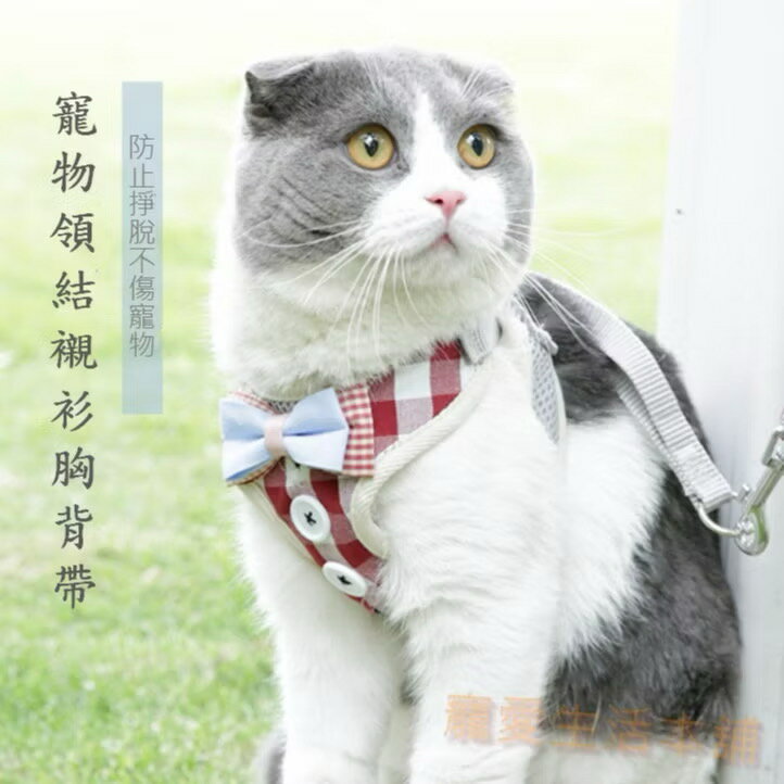 【寵愛生活本舖】背心式胸背帶 小型寵物寵物領結襯衫胸背帶 牽引繩 胸背