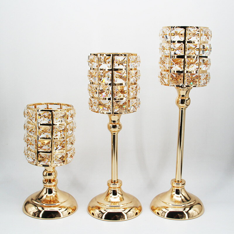 浪漫燭光晚餐輕奢歐式水晶燭臺擺件現代簡約餐桌羽毛裝飾品蠟燭杯
