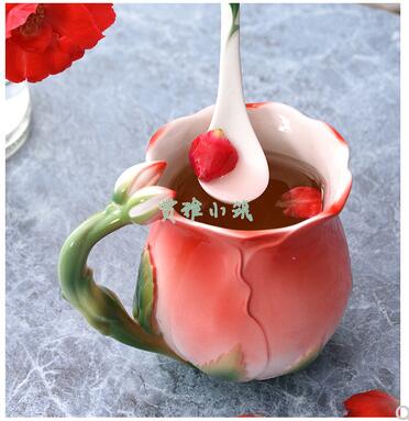 北歐咖啡杯玫瑰馬克杯歐式法蘭彩抖音陶瓷杯情人生日禮物【林之舍】