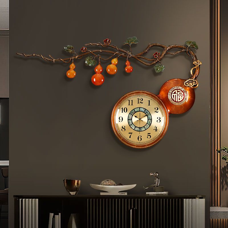 掛鐘 時鐘 客廳時鐘 新中式創意葫蘆掛鐘客廳家用豪華高檔黃銅時鐘輕奢時尚大氣掛墻表