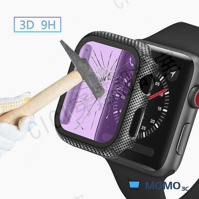 【滿299出貨】【殼+膜一件式】Apple手錶玻璃蓋保護殼iWatch 6/SE 5 4 碳纖維保險槓+螢幕保護膜 38mm 42MM適【亞德機械五金家居】