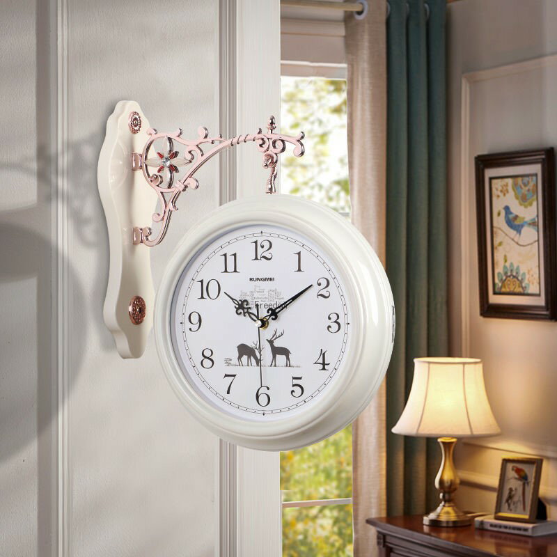 雙面鐘表客廳歐式創意個性北歐靜音時鐘家用時尚現代簡約兩面掛鐘