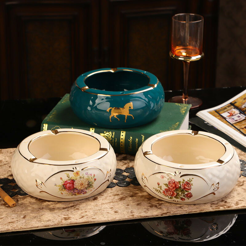煙灰缸 歐式煙灰缸陶瓷創意個性潮流家用2021奢華客廳茶幾金家用桌面裝飾-快速出貨
