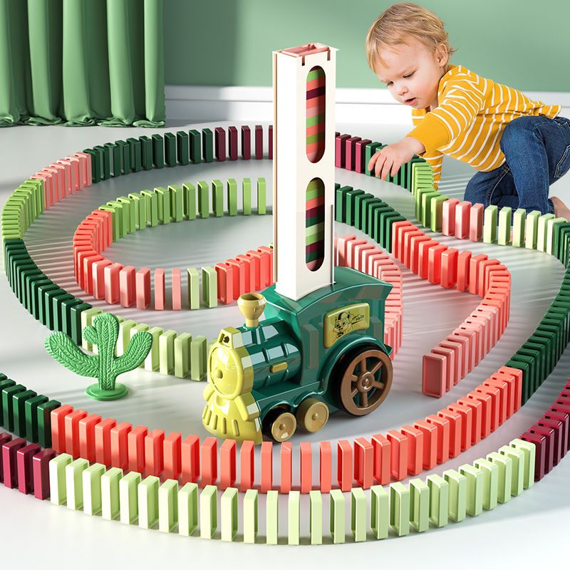多米諾骨牌小火車兒童益智力動腦網紅電動自動投放車積木玩具男孩