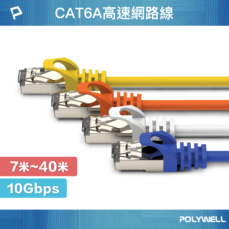 POLYWELL CAT6A 高速網路線 7米~40米 10Gbps 網路線 RJ45 福祿克認證 寶利威爾 台灣現貨【全館299免運＋領券再折】