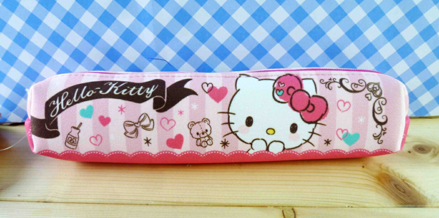 【震撼精品百貨】Hello Kitty 凱蒂貓 化妝包/筆袋-條紋 震撼日式精品百貨