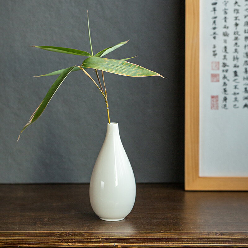 白瓷小花瓶擺件乾花裝飾品茶道插花餐桌電視櫃家居陶瓷創意擺設