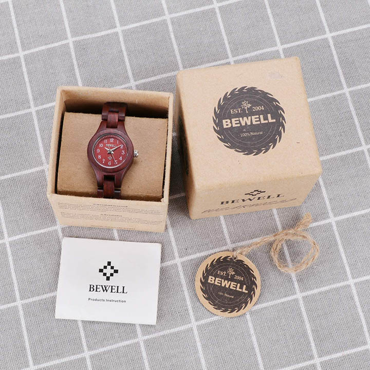 Bewell【日本代購】復古懷舊木錶 女士木製輕質手錶 日本製造石英 - 赤檀 3