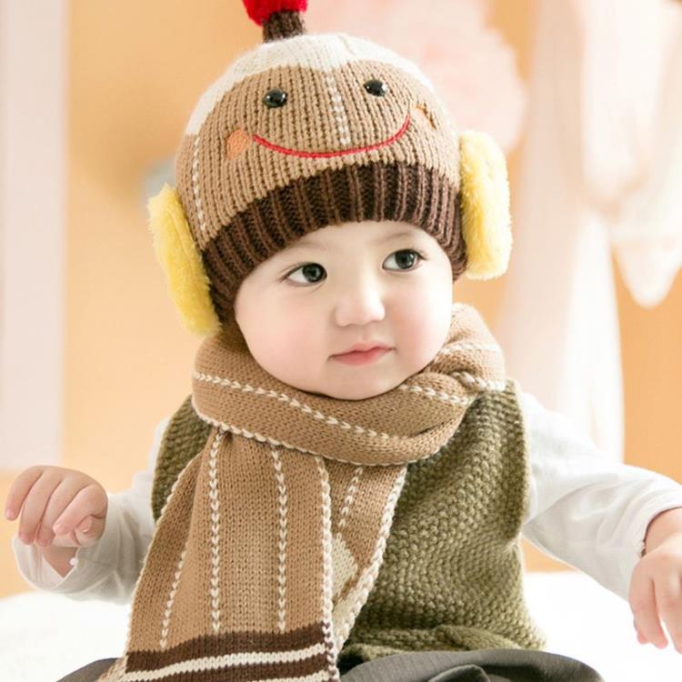 嬰兒帽 秋冬季嬰兒帽子圍巾套裝0-4歲寶寶嬰兒童男女護耳保暖可愛毛線帽 快速出貨