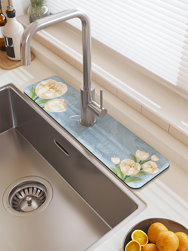 水龍頭臺面吸水墊可裁剪廚房衛生間洗手臺卡通瀝水墊窄硅藻泥防水