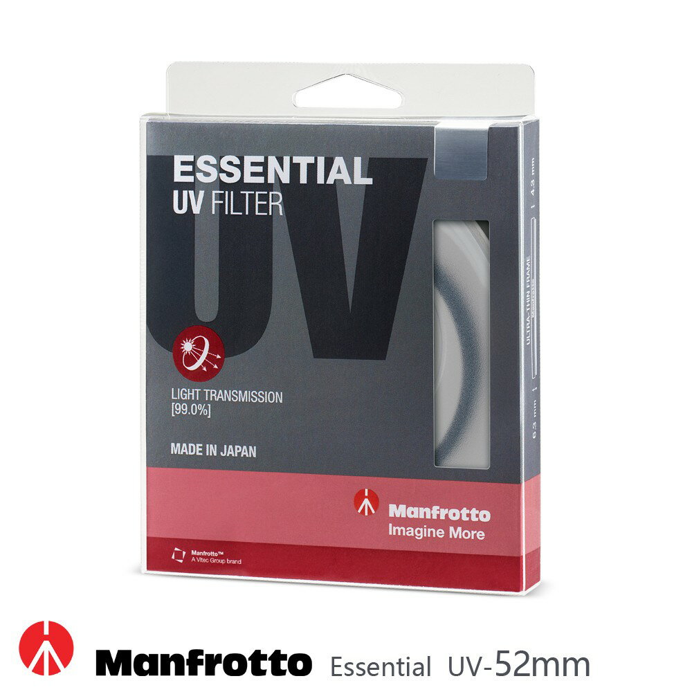 Manfrotto  UV鏡 Essential濾鏡系列 設有疏水塗層 透光率高達99％ 保護鏡